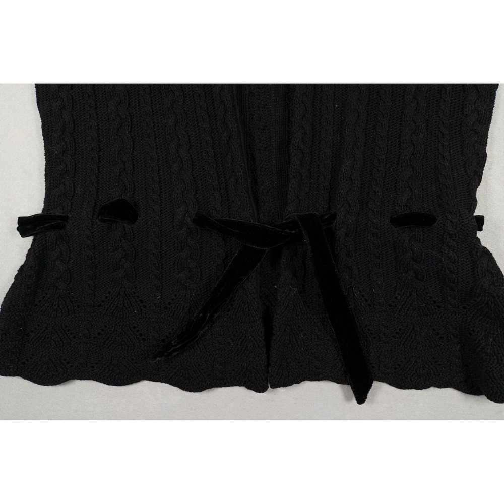 Lauren Ralph Lauren Petite Black Cable Knit Velvet Tie Cardigan Sweater PL - Picture 2 of 10
